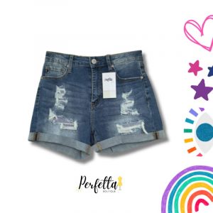 Short de mezclilla destruido Azul Obscuro